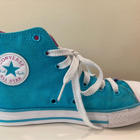Converse All Star Chuck Taylor hight top metallic blue junior sneaker used Sz 3 - Picture 4 of 10